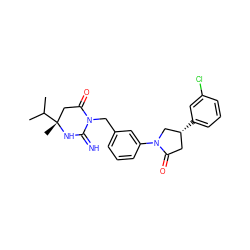 CC(C)[C@]1(C)CC(=O)N(Cc2cccc(N3C[C@H](c4cccc(Cl)c4)CC3=O)c2)C(=N)N1 ZINC000148376300