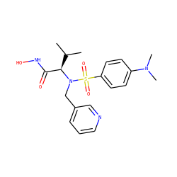 CC(C)[C@H](C(=O)NO)N(Cc1cccnc1)S(=O)(=O)c1ccc(N(C)C)cc1 ZINC000028865116