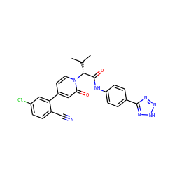 CC(C)[C@H](C(=O)Nc1ccc(-c2nn[nH]n2)cc1)n1ccc(-c2cc(Cl)ccc2C#N)cc1=O ZINC001772631192