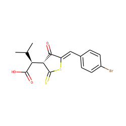 CC(C)[C@H](C(=O)O)[C@@H]1C(=O)/C(=C/c2ccc(Br)cc2)SC1=S ZINC000049784212