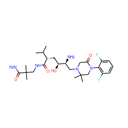 CC(C)[C@H](C[C@H](O)[C@@H](N)CN1CC(=O)N(c2c(F)cccc2F)CC1(C)C)C(=O)NCC(C)(C)C(N)=O ZINC000084654985