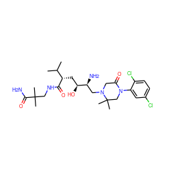 CC(C)[C@H](C[C@H](O)[C@@H](N)CN1CC(=O)N(c2cc(Cl)ccc2Cl)CC1(C)C)C(=O)NCC(C)(C)C(N)=O ZINC000084652822
