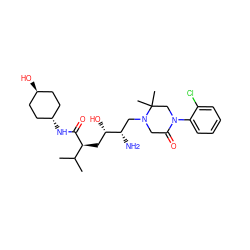 CC(C)[C@H](C[C@H](O)[C@@H](N)CN1CC(=O)N(c2ccccc2Cl)CC1(C)C)C(=O)N[C@H]1CC[C@H](O)CC1 ZINC000261193313