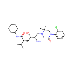 CC(C)[C@H](C[C@H](O)[C@@H](N)CN1CC(=O)N(c2ccccc2Cl)CC1(C)C)C(=O)NC1CCCCC1 ZINC000084672341