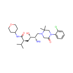 CC(C)[C@H](C[C@H](O)[C@@H](N)CN1CC(=O)N(c2ccccc2Cl)CC1(C)C)C(=O)NC1CCOCC1 ZINC000096270503