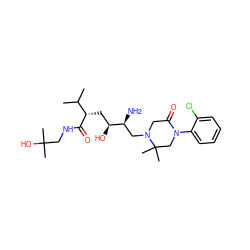 CC(C)[C@H](C[C@H](O)[C@@H](N)CN1CC(=O)N(c2ccccc2Cl)CC1(C)C)C(=O)NCC(C)(C)O ZINC000096270468