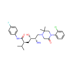 CC(C)[C@H](C[C@H](O)[C@@H](N)CN1CC(=O)N(c2ccccc2Cl)CC1(C)C)C(=O)Nc1ccc(F)cc1 ZINC000096270497