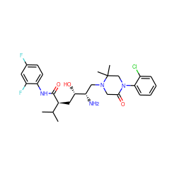 CC(C)[C@H](C[C@H](O)[C@@H](N)CN1CC(=O)N(c2ccccc2Cl)CC1(C)C)C(=O)Nc1ccc(F)cc1F ZINC000096270492