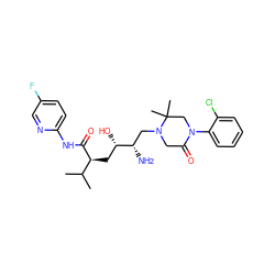 CC(C)[C@H](C[C@H](O)[C@@H](N)CN1CC(=O)N(c2ccccc2Cl)CC1(C)C)C(=O)Nc1ccc(F)cn1 ZINC000096270491