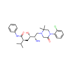 CC(C)[C@H](C[C@H](O)[C@@H](N)CN1CC(=O)N(c2ccccc2Cl)CC1(C)C)C(=O)Nc1ccccc1 ZINC000096270502