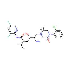 CC(C)[C@H](C[C@H](O)[C@@H](N)CN1CC(=O)N(c2ccccc2Cl)CC1(C)C)C(=O)Nc1ncc(F)cc1F ZINC000096270489