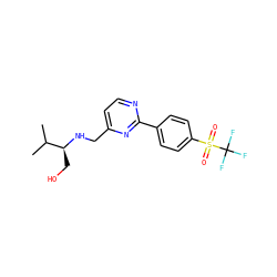 CC(C)[C@H](CO)NCc1ccnc(-c2ccc(S(=O)(=O)C(F)(F)F)cc2)n1 ZINC000204412166