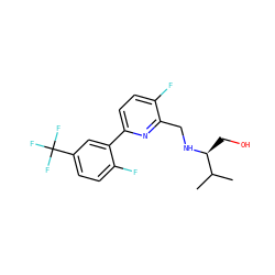 CC(C)[C@H](CO)NCc1nc(-c2cc(C(F)(F)F)ccc2F)ccc1F ZINC000204411060