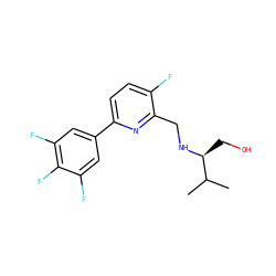 CC(C)[C@H](CO)NCc1nc(-c2cc(F)c(F)c(F)c2)ccc1F ZINC000204413092