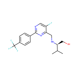 CC(C)[C@H](CO)NCc1nc(-c2ccc(C(F)(F)F)cc2)ncc1F ZINC000204413952