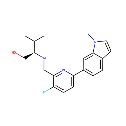 CC(C)[C@H](CO)NCc1nc(-c2ccc3ccn(C)c3c2)ccc1F ZINC000204417103
