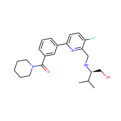 CC(C)[C@H](CO)NCc1nc(-c2cccc(C(=O)N3CCCCC3)c2)ccc1F ZINC000204409387