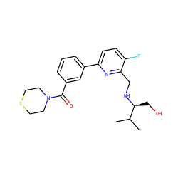 CC(C)[C@H](CO)NCc1nc(-c2cccc(C(=O)N3CCSCC3)c2)ccc1F ZINC000204416878