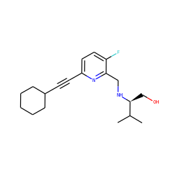 CC(C)[C@H](CO)NCc1nc(C#CC2CCCCC2)ccc1F ZINC000204422788