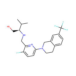 CC(C)[C@H](CO)NCc1nc(N2CCc3ccc(C(F)(F)F)cc3C2)ccc1F ZINC000204407730