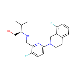 CC(C)[C@H](CO)NCc1nc(N2CCc3cccc(F)c3C2)ccc1F ZINC000204415490