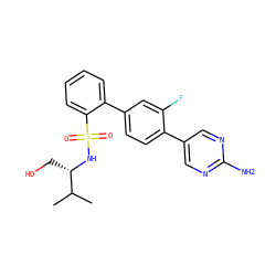 CC(C)[C@H](CO)NS(=O)(=O)c1ccccc1-c1ccc(-c2cnc(N)nc2)c(F)c1 ZINC000224727591