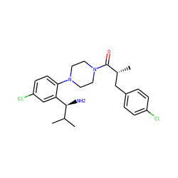 CC(C)[C@H](N)c1cc(Cl)ccc1N1CCN(C(=O)[C@H](C)Cc2ccc(Cl)cc2)CC1 ZINC000040955001