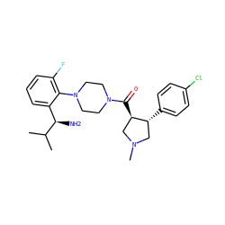 CC(C)[C@H](N)c1cccc(F)c1N1CCN(C(=O)[C@@H]2CN(C)C[C@H]2c2ccc(Cl)cc2)CC1 ZINC000028824180
