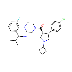 CC(C)[C@H](N)c1cccc(F)c1N1CCN(C(=O)[C@@H]2CN(C3CCC3)C[C@H]2c2ccc(Cl)cc2)CC1 ZINC000028824181