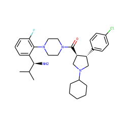 CC(C)[C@H](N)c1cccc(F)c1N1CCN(C(=O)[C@@H]2CN(C3CCCCC3)C[C@H]2c2ccc(Cl)cc2)CC1 ZINC000028824185