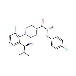 CC(C)[C@H](N)c1cccc(F)c1N1CCN(C(=O)[C@H](C)Cc2ccc(Cl)cc2)CC1 ZINC000040956607