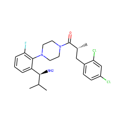 CC(C)[C@H](N)c1cccc(F)c1N1CCN(C(=O)[C@H](C)Cc2ccc(Cl)cc2Cl)CC1 ZINC000040874640