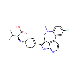 CC(C)[C@H](N[C@@H]1CC=C(c2[nH]c3nccc4c3c2CN(C)c2ccc(F)cc2-4)CC1)C(=O)O ZINC001772575090