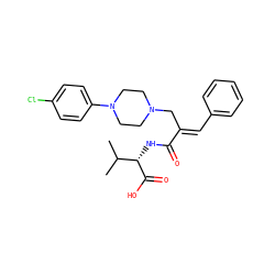 CC(C)[C@H](NC(=O)/C(=C/c1ccccc1)CN1CCN(c2ccc(Cl)cc2)CC1)C(=O)O ZINC001772609281