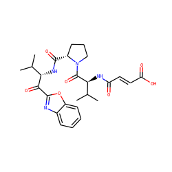 CC(C)[C@H](NC(=O)[C@@H]1CCCN1C(=O)[C@@H](NC(=O)/C=C/C(=O)O)C(C)C)C(=O)c1nc2ccccc2o1 ZINC000013438239