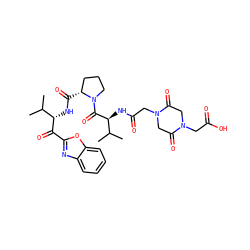 CC(C)[C@H](NC(=O)[C@@H]1CCCN1C(=O)[C@@H](NC(=O)CN1CC(=O)N(CC(=O)O)CC1=O)C(C)C)C(=O)c1nc2ccccc2o1 ZINC000049695419