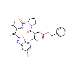 CC(C)[C@H](NC(=O)[C@@H]1CCCN1C(=O)[C@@H](NC(=O)OCc1ccccc1)C(C)C)C(=O)c1nc2cc(Cl)ccc2o1 ZINC000027313468