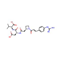 CC(C)[C@H](NC(=O)[C@H](CC(=O)O)NC(=O)C[C@H]1CCN1C(=O)/C=C/c1ccc(NC(=N)N)cc1)C(=O)O ZINC000029469960