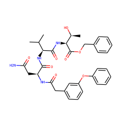CC(C)[C@H](NC(=O)[C@H](CC(N)=O)NC(=O)Cc1cccc(Oc2ccccc2)c1)C(=O)N[C@H](C(=O)OCc1ccccc1)[C@H](C)O ZINC000299866714