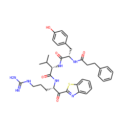 CC(C)[C@H](NC(=O)[C@H](Cc1ccc(O)cc1)NC(=O)CCc1ccccc1)C(=O)N[C@@H](CCCNC(=N)N)C(=O)c1nc2ccccc2s1 ZINC001772589578