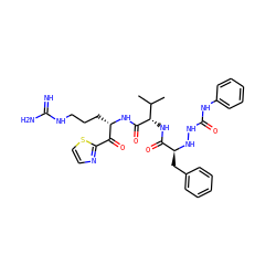 CC(C)[C@H](NC(=O)[C@H](Cc1ccccc1)NNC(=O)Nc1ccccc1)C(=O)N[C@@H](CCCNC(=N)N)C(=O)c1nccs1 ZINC000036107735