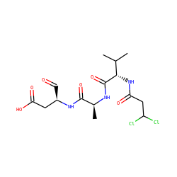 CC(C)[C@H](NC(=O)CC(Cl)Cl)C(=O)N[C@@H](C)C(=O)N[C@H](C=O)CC(=O)O ZINC000026403426