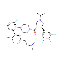 CC(C)[C@H](NC(=O)CCN(C)C)c1cccc(F)c1N1CCN(C(=O)[C@@H]2CN(C(C)C)C[C@H]2c2cc(F)c(F)c(F)c2)CC1 ZINC000029131550