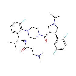 CC(C)[C@H](NC(=O)CCN(C)C)c1cccc(F)c1N1CCN(C(=O)[C@@H]2CN(C(C)C)C[C@H]2c2cc(F)ccc2F)CC1 ZINC000029130357