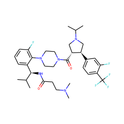 CC(C)[C@H](NC(=O)CCN(C)C)c1cccc(F)c1N1CCN(C(=O)[C@@H]2CN(C(C)C)C[C@H]2c2ccc(C(F)(F)F)c(F)c2)CC1 ZINC000029130273