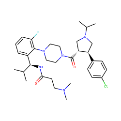 CC(C)[C@H](NC(=O)CCN(C)C)c1cccc(F)c1N1CCN(C(=O)[C@@H]2CN(C(C)C)C[C@H]2c2ccc(Cl)cc2)CC1 ZINC000029130667