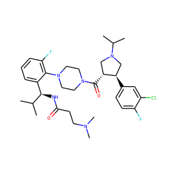 CC(C)[C@H](NC(=O)CCN(C)C)c1cccc(F)c1N1CCN(C(=O)[C@@H]2CN(C(C)C)C[C@H]2c2ccc(F)c(Cl)c2)CC1 ZINC000029130271