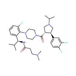 CC(C)[C@H](NC(=O)CCN(C)C)c1cccc(F)c1N1CCN(C(=O)[C@@H]2CN(C(C)C)C[C@H]2c2ccc(F)c(F)c2)CC1 ZINC000029130269