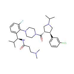 CC(C)[C@H](NC(=O)CCN(C)C)c1cccc(F)c1N1CCN(C(=O)[C@@H]2CN(C(C)C)C[C@H]2c2cccc(Cl)c2)CC1 ZINC000029130591