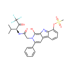 CC(C)[C@H](NC(=O)Cn1c(-c2ccccc2)cc2c3cccc(OS(C)(=O)=O)c3nc-2c1O)C(=O)C(F)(F)F ZINC000100729480